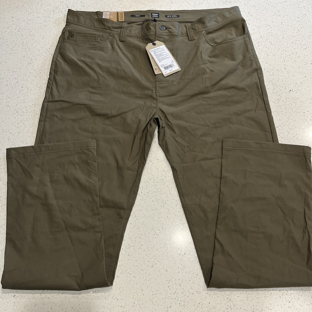 NEW Prana Brion II‎ Pants 42/34 Stretch Slim Fit Tapered Cargo Slate Green
